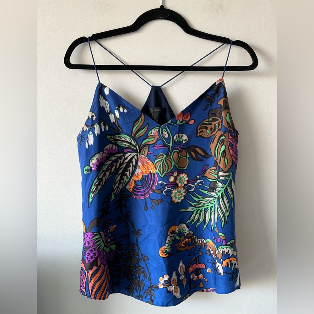 J. Crew 100% Silk Blue Floral Camisole Top - Size 2